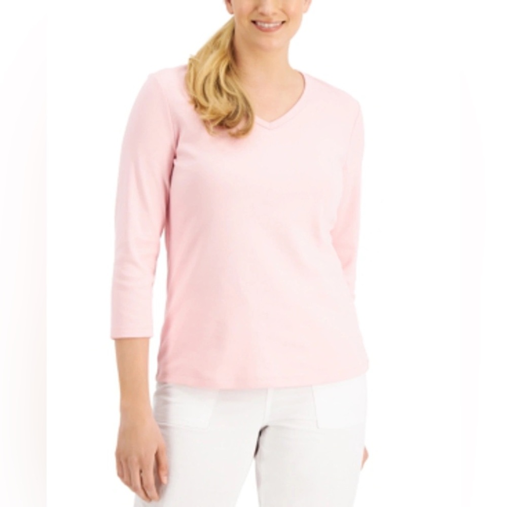 (1X:NWT) $39.50|INC International Concepts Ribbed V-Neck Top, First Blush